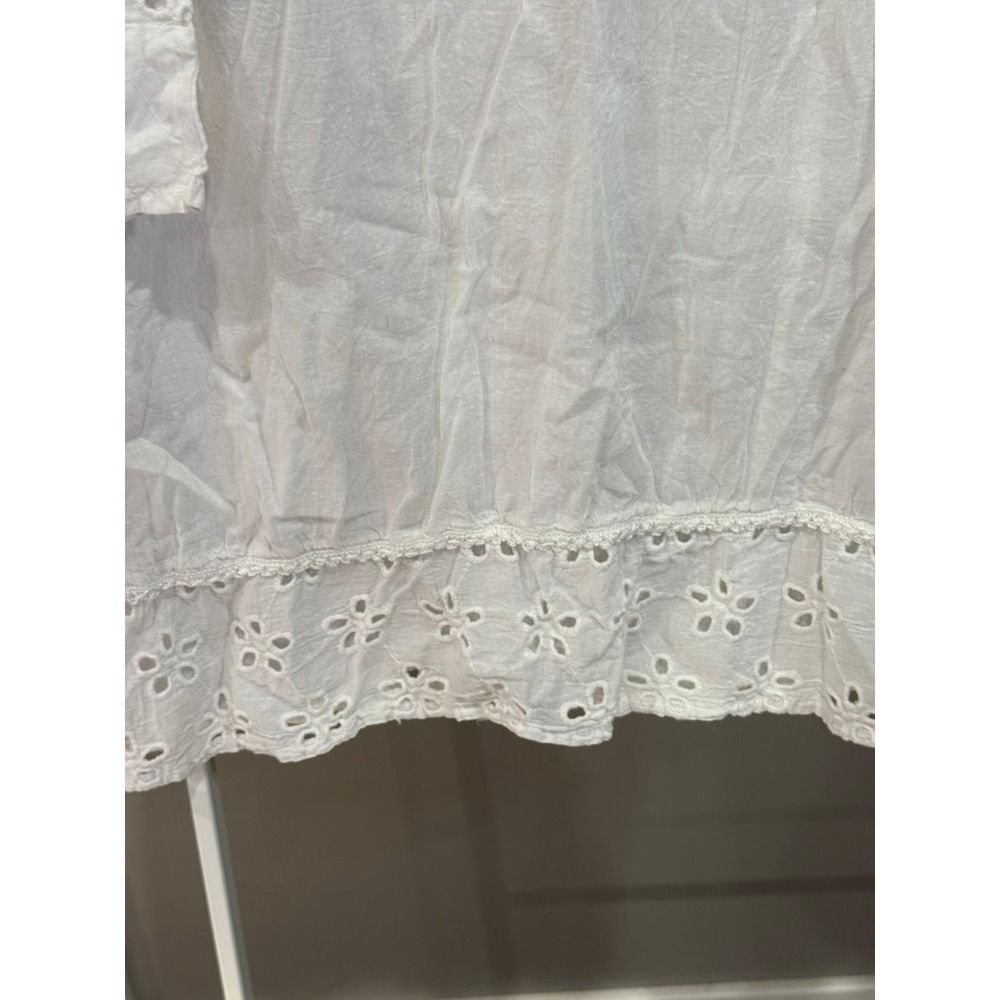 SRFashion White Cotton Eyelet Cold Shoulder Tunic M Boho Embroidered Cottagecore - Picture 2 of 8